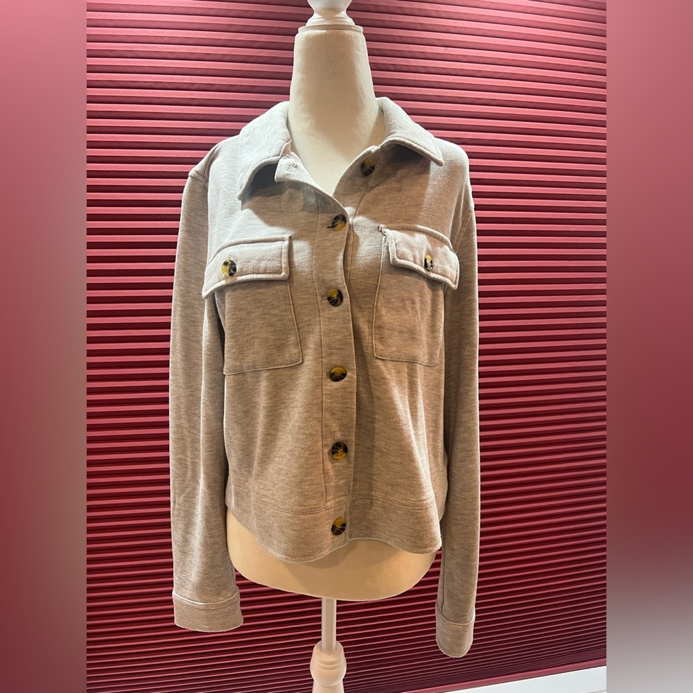 Bagatelle Beige Utility Jacket with Button Accents